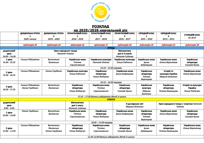 Розклад уроків 2025-2026